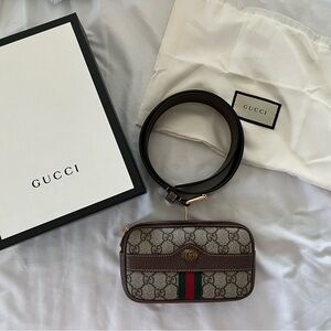 New Authentic Gucci Brown and Green Women's Belt Bag